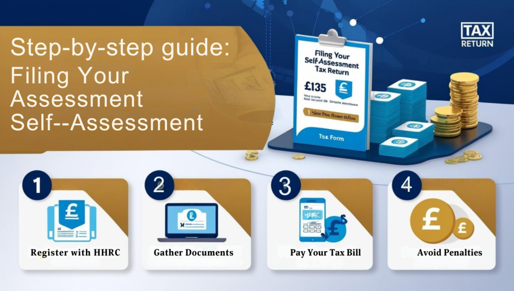 Step-by-step guide to filing your Self-Assessment tax return – Register with HMRC, gather documents, pay your tax bill, and avoid penalties.  