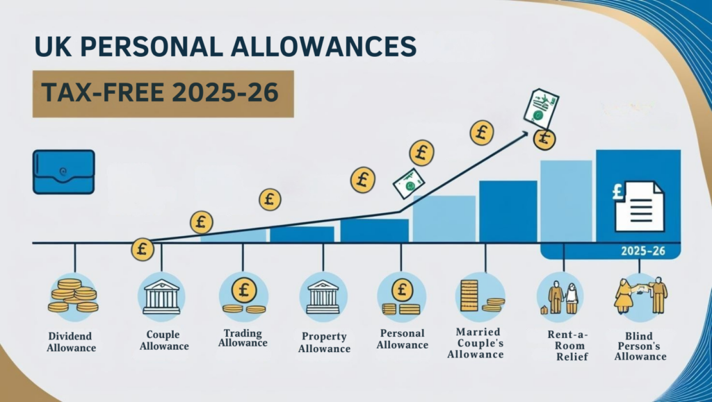 UK Personal Allowances 2025-26 – Tax-free allowances including Dividend Allowance, Personal Allowance, Property Allowance, and more.  