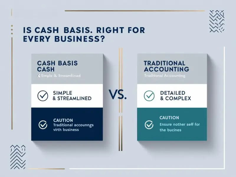 Infographic comparing Cash Basis vs. Traditional Accounting to help UK businesses choose the right method.