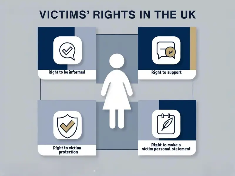 Victims' rights in the UK, including the right to be informed, access support, protection, and making a personal statement.