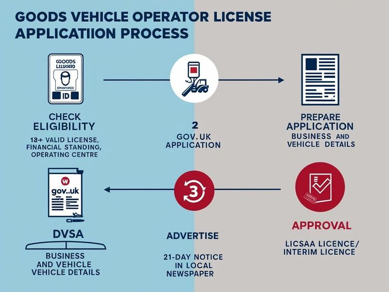 UK goods vehicle with application form, symbolizing the process of applying for an operator licence.