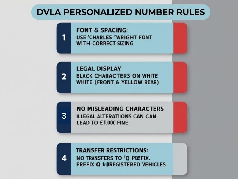 UK personalised number plate with DVLA rulebook, symbolizing regulations for custom plates.