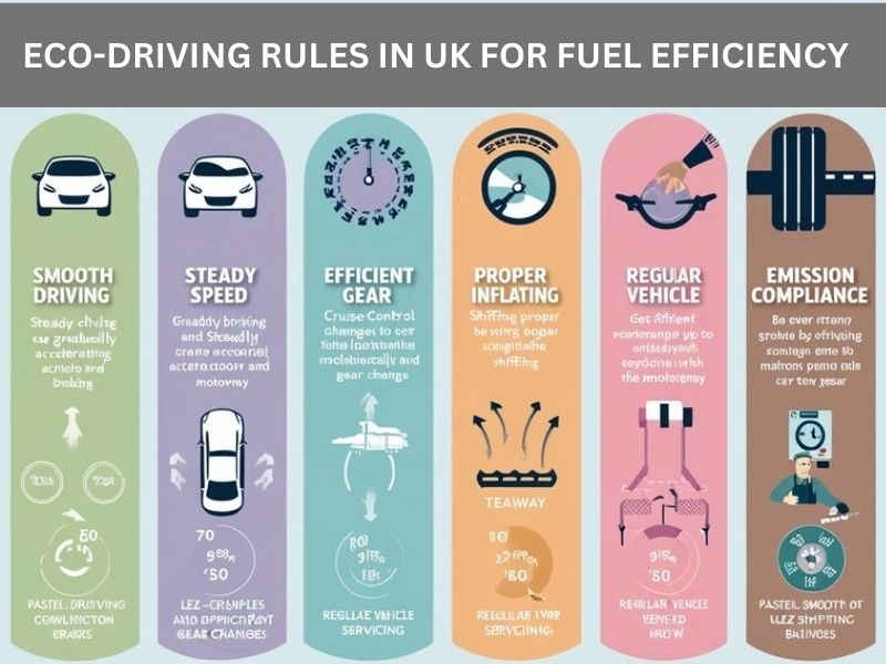 UK car with eco-driving symbols, representing fuel-efficient driving practices.