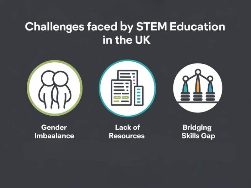 "Icon representing gender imbalance in STEM education in the UK, showing a gap between male and female participation."