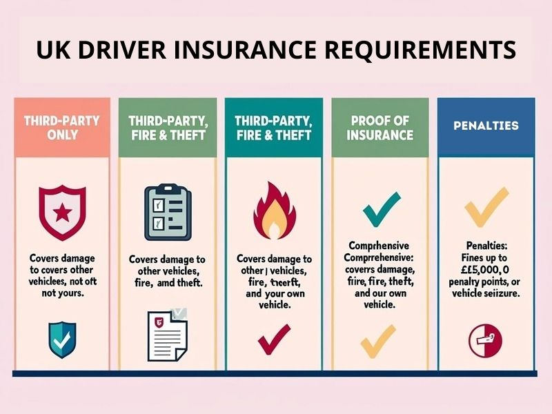 UK car insurance policy with legal documents, symbolizing the insurance requirements for drivers.