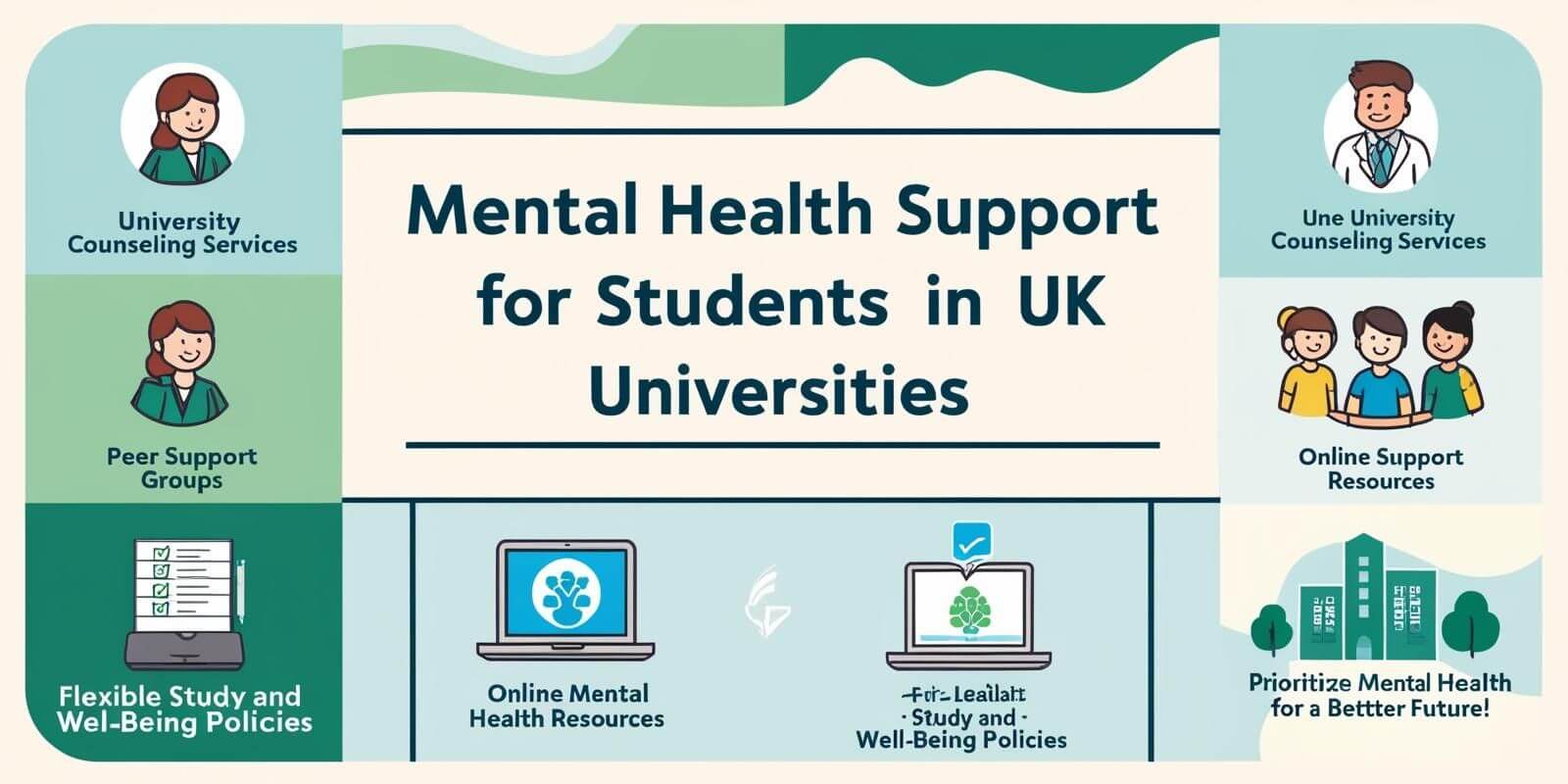 Mental health support for students in UK universities, including counseling services, peer support groups, online resources, and flexible study options.