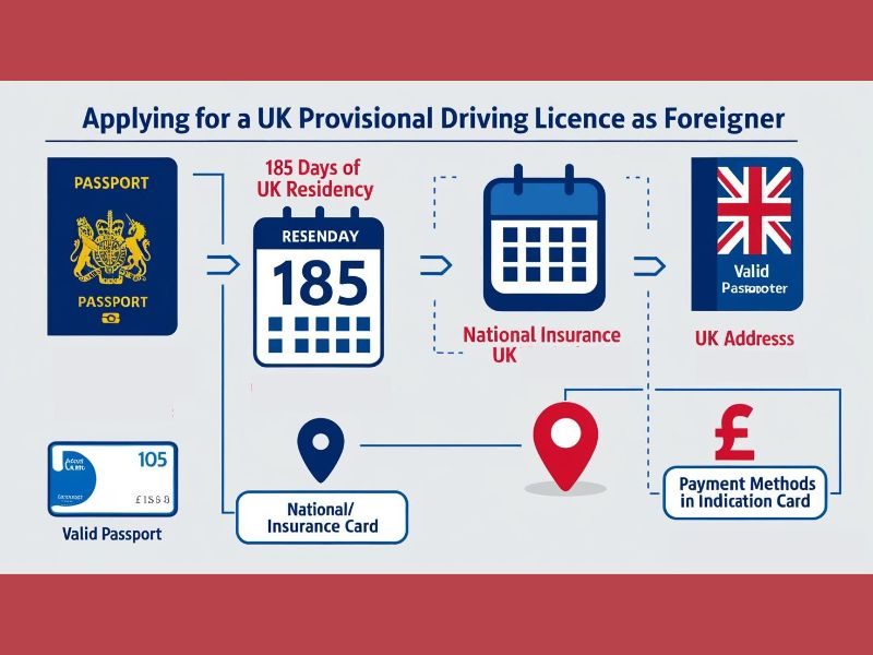 UK provisional driving licence with a foreign passport, symbolizing eligibility for foreigners