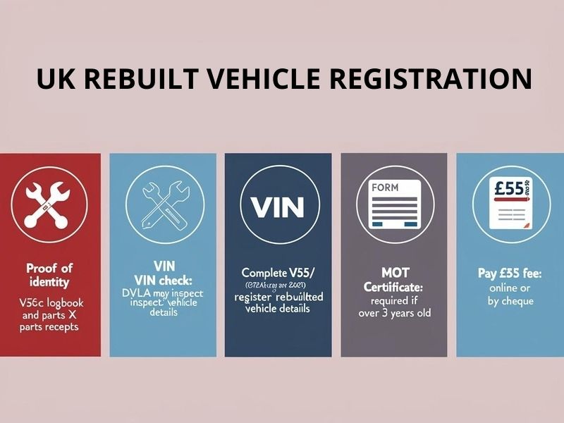 Rebuilt car with UK registration documents, symbolizing the process of registering it.