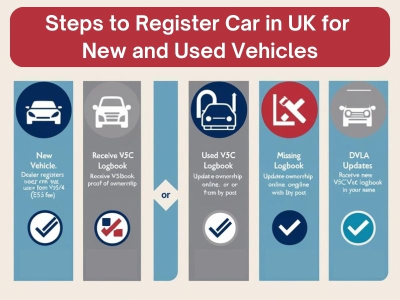 Car registration plate with documents, symbolizing the process of registering new and used vehicles in the UK.