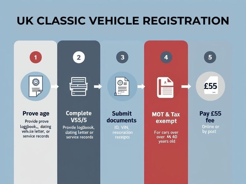 Classic car with UK registration documents, symbolizing the process of registering old vehicles.