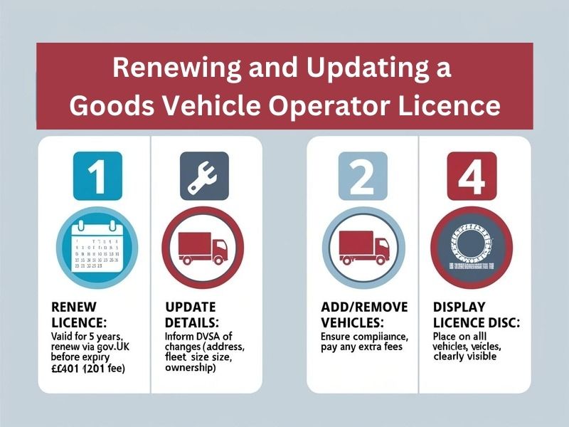 UK goods vehicle operator licence with renewal and update forms.
