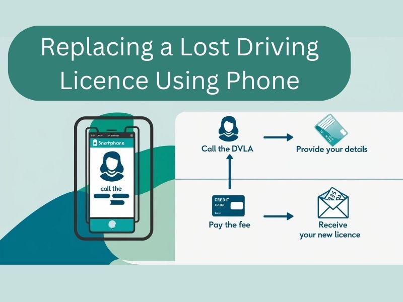 Person using a smartphone to apply for a replacement UK driving licence.