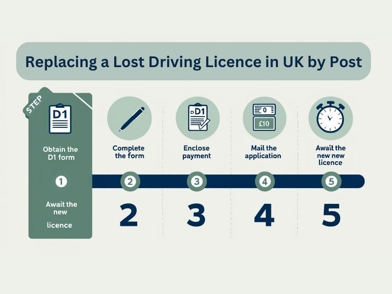 UK driving licence replacement form with an envelope, symbolizing the postal application process.