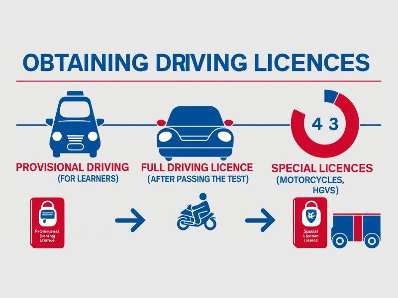 Various UK driving licences, representing different categories like car, motorcycle, and HGV.