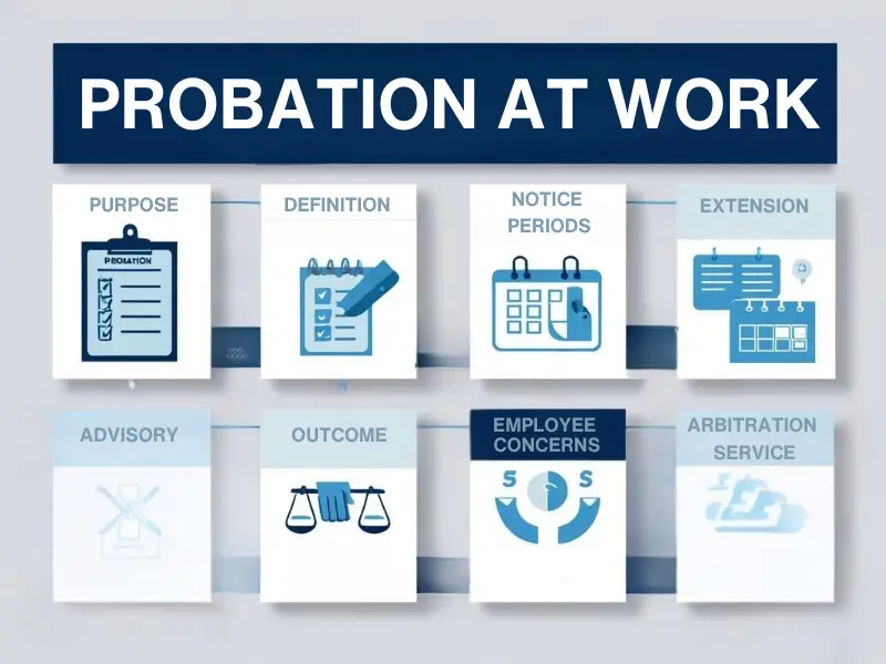 Explaining probation at work in the UK, including duration, extensions, and possible outcomes.