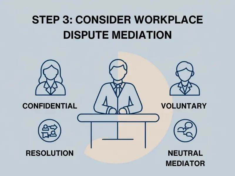 Workplace mediation with a neutral mediator helping an employee and employer resolve a dispute in the UK.