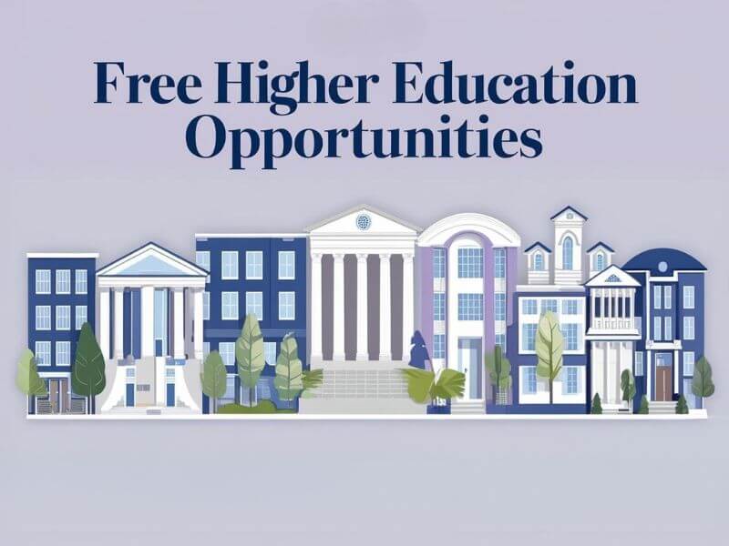 Diverse students in front of a university symbolizing free higher education opportunities