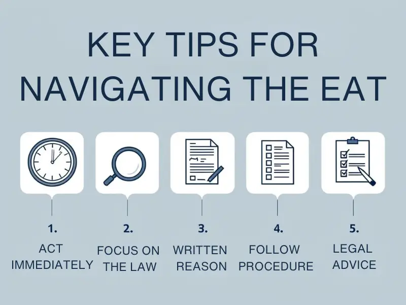 Five key tips for navigating the Employment Appeal Tribunal including deadlines, procedures, and legal advice