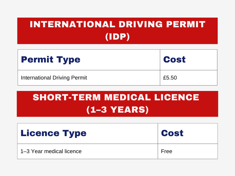 International and short-term medical driving licence costs UK – DVLA and IDP fees