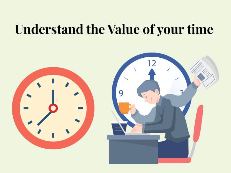 Clock with human silhouettes and icons symbolizing productivity, focus, and time management.

