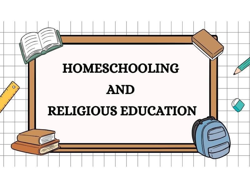 Mother teaching child religious studies at home during homeschooling