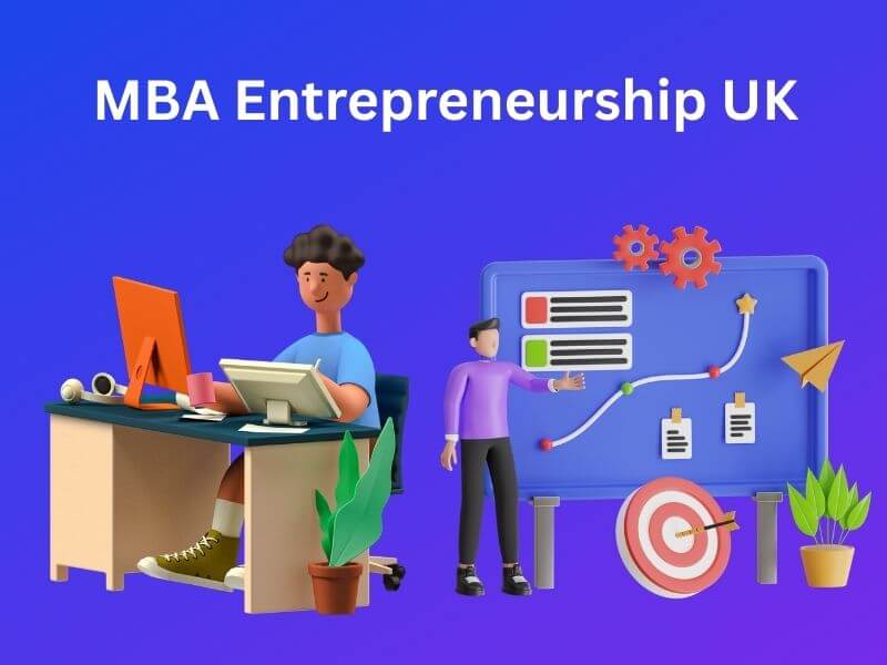 "Young business students brainstorming startup ideas at a UK university campus during MBA in Entrepreneurship program"