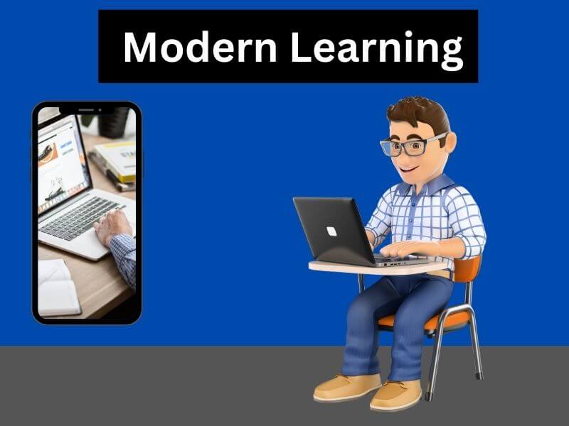 Students using digital devices for modern learning in a smart classroom