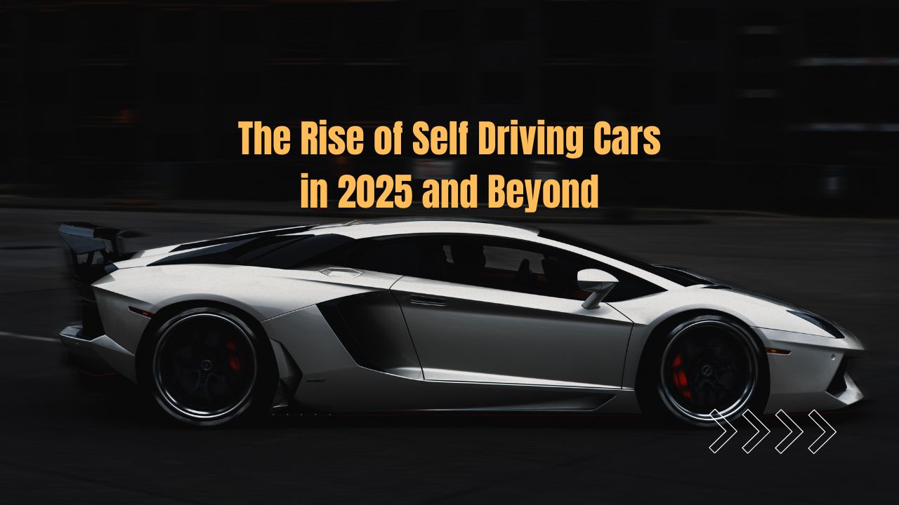 Self driving car on urban road showing future transportation in 2025