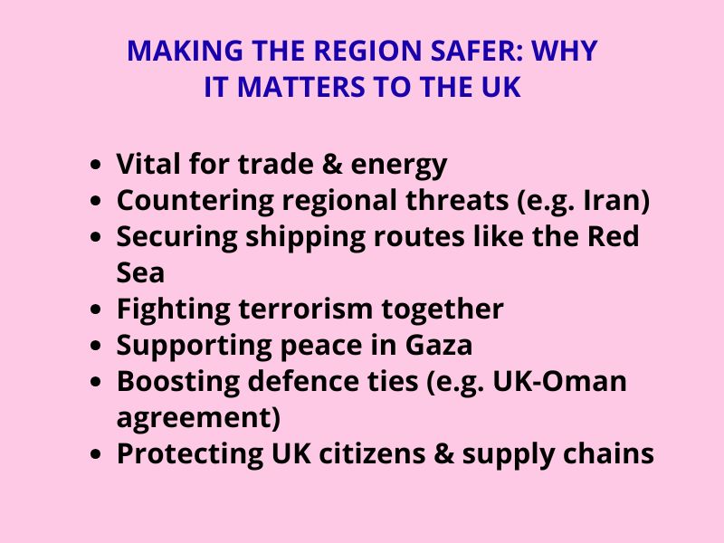 Infographic showing why Gulf regional security matters to UK interests and global trade